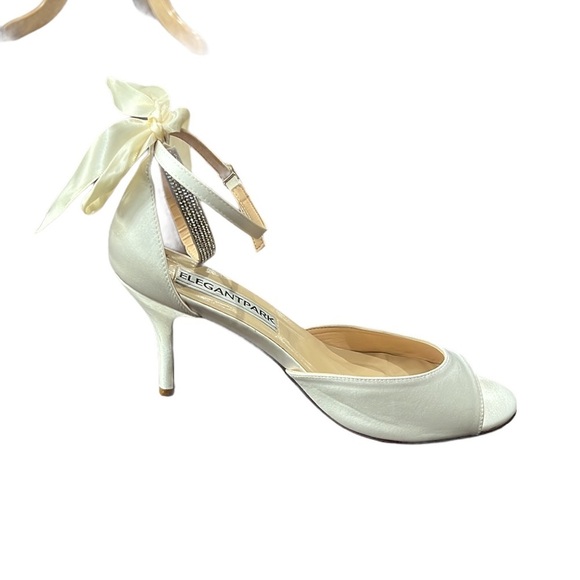 Elegantpark High Heel Ivory Peep Toe Sandals Size 10 - Picture 6 of 9
